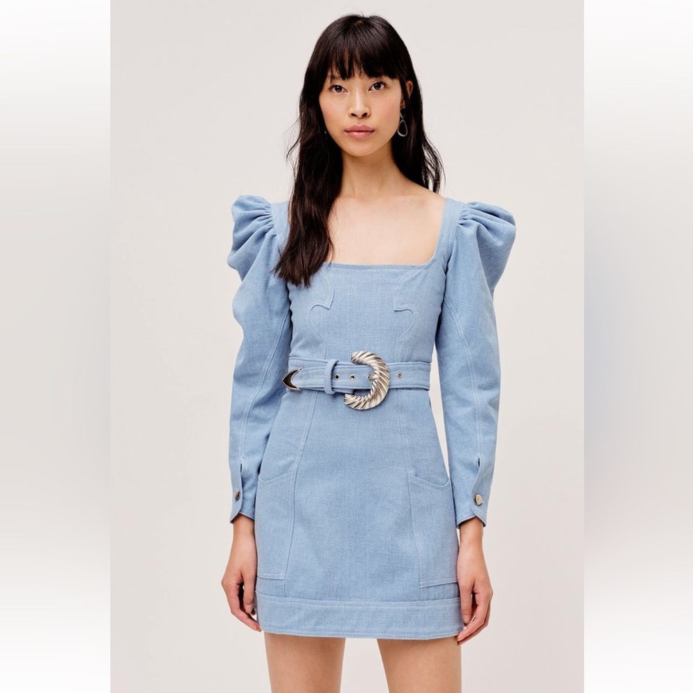 NWT For Love & Lemons Josephine Mini Denim Dress Size Small